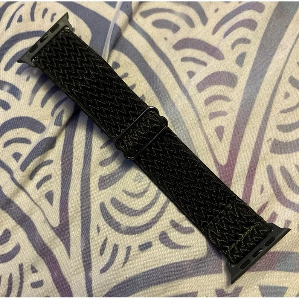 NEW Black Adjustable Nylon Stretch Solo Band for Apple Watch 42mm/44mm/45mm